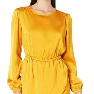 MICHAEL Michael Kors Satin‎ Gold Yellow Long Sleeve Flounce Dress NWT XS